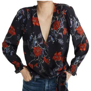 Madewell 100% Silk Smocked-Sleeve Floral Wrap Top